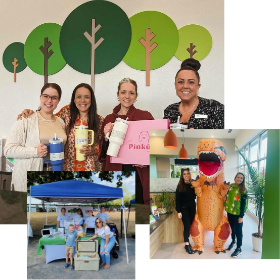Collage of North Attleboro dental team members in dental office and at community events
