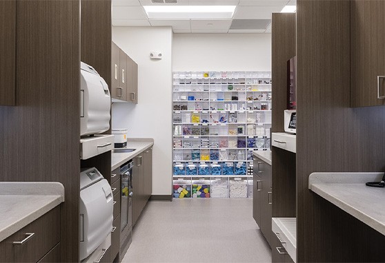 Room with storage cabinets in an Attleboro dental office