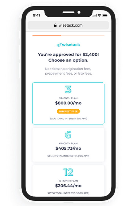 phone with Wisetack payment plan 
